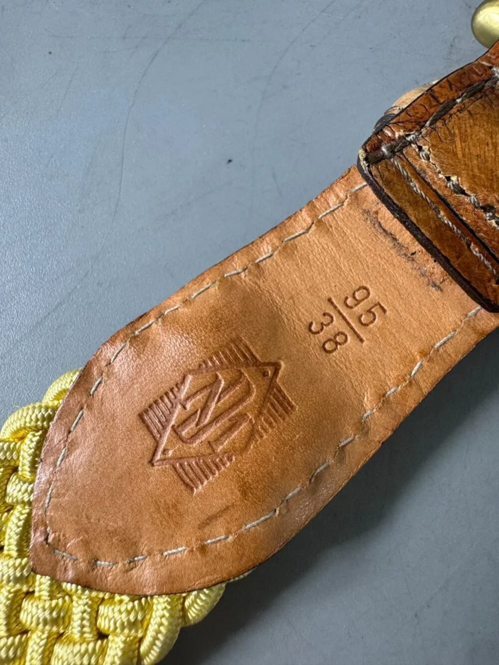 Martin Dingman Yellow Woven Brown Leather Belt Size 95/38